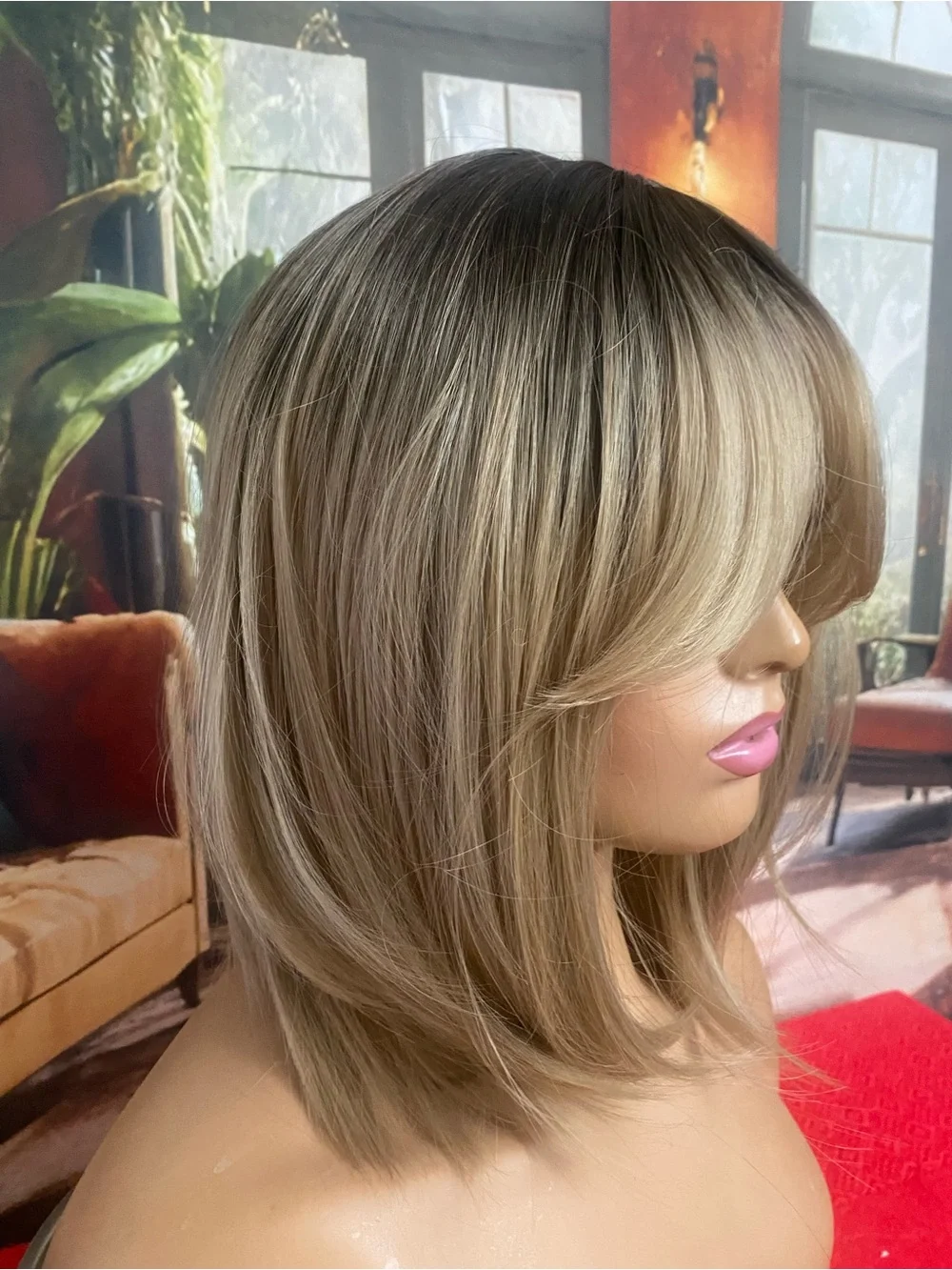 Blonde Layered Bob Wig with Side Bangs - Chic Natural Look